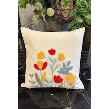Diyar Lüx Nakışlı Keten Kırlent Kılıfı 45x45 Cm Çok Renkli