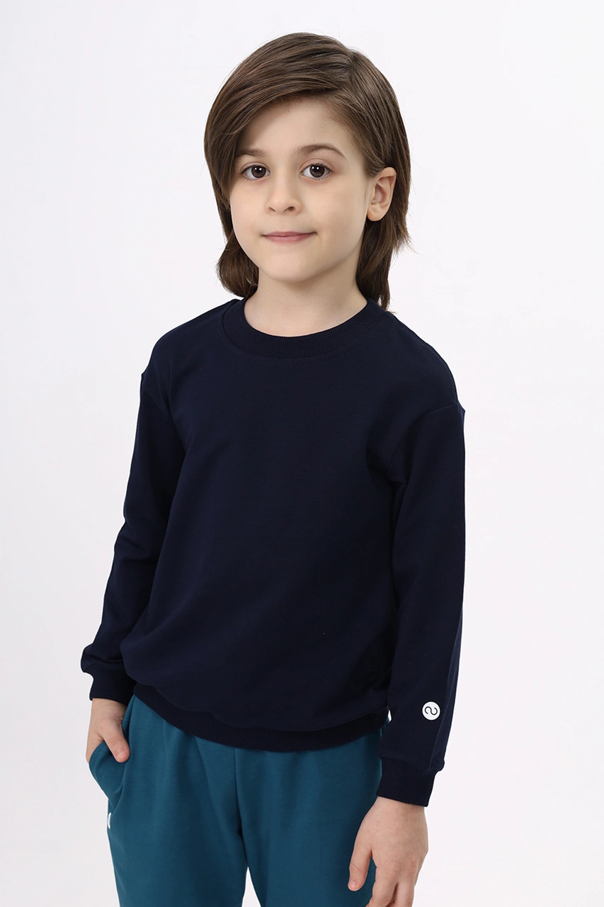 Toontoy Kids Toontoy Erkek Çocuk Relax Fit Bisiklet Yaka Hafif Düşük Omuz Baskılı Sweatshirt - 2 İplik Lacivert