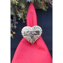 6 Adet Gold Aşk ile... Yazılı Kalp Metal Peçete Halkası - Napkin