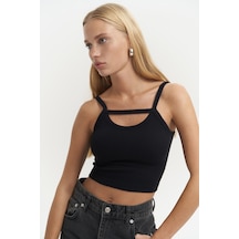 Noam Siyah Ön Detay Fitilli Crop Siyah