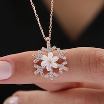 Işıltılı Kar Kristali Manolya Çiçeği Rose Renk Flowers Gümüş Kolye