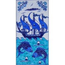 Armada Çini 10X20 Cm Ed 214 Mavi Iznik Kalyon El Dekoru Çini Karo