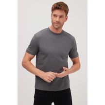 Tudors Erkek Regular Fit Klasik Kesim %100 Pamuk Bisiklet Yaka Füme Tişört-41339 Füme
