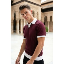 Sayzen Your Shine Jakar Desenli Çift Renk Polo Yaka Erkek Tişört Sy-man2607 Bordo