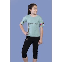 Toontoy Kız Çocuk Şerit Detaylı Renkli Baskılı Taytlı Takım Yeşil Toontoy Kız Çocuk Şerit Detaylı Renkli Baskılı Taytlı Takım Yeşil