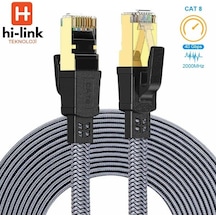 Hi-link 10metre Flat Örgülü Cat8 Ethernet Kablo - Yüksek Hızlı 40gbps 2000mhz 10 M