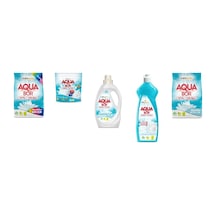 Aquabor Doğal Mineralli 4 Kg Renkliler + Tablet + Sıvı Beyaz + Elde Bulaşık + 4 Kg Beyaz 5 Li Set