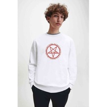 Lucifer The Best Thing Logo Baskılı Beyaz Erkek Sweatshirt