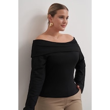 Myline Açık Omuzlu Triko Bluz-3354 Siyah