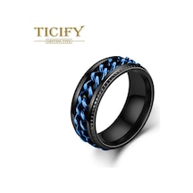 Siyah&mavi Titanyum Çelik Döner Zincir Halkası Paslanmaz Çelik Çift Yüzük 7 Çok Renkli