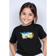Fyk Kids Kız Çocuk Wellcome Happines Baskılı Tişört Siyah