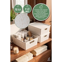 3lü Kapaklı Saklama Kutusu 12 Lt Çok Amaçlı Organizer Banyo Mutfak Dolap Düzenleyici Renkli
