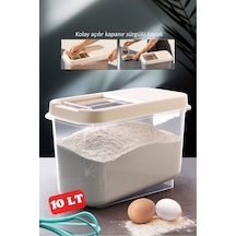 Sürgülü Kapaklı 10 Lt Erzak Bakliyat Un Şeker Saklama Kabı Krem