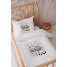 %100 Pamuk Saten Isme Özel Isimli 100x150 Bebek Yatak Nevresim Seti Ayıcık 5