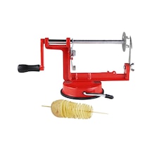 Geeksen Manuel Spiral Sebze Kesici, Paslanmaz Çelik Bıçaklı, Pratik Ve Sağlıklı Mutfak Aleti Kırmızı