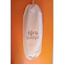 Emtory Home Life Is Beautiful Baskılı Çift Lastikli Naturel Keten Poşetlik