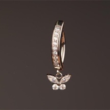 Kelebek Sallantılı Zirkon Titanyum Klips Göbek Piercing Ultraliğht 10 Mm Titanyum Göbek Piercingi Rose Gold