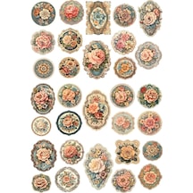 Vintage Çiçekli Dekupaj Sticker Seti 31 Adet Kendinden Yapışkanlı Etiket, Scrapbook Diğer
