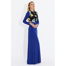 Nidya Moda Büyük Beden Elbise-4046Sx Saks