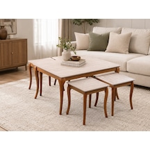 Ganni Home Pesaro 4+1 Sehpa Traverten Ceviz, 1 Orta Ve 4 Zigon Sehpalı Şık Ve Fonksiyonel Tasarım Traverten-ceviz
