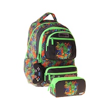 Kaukko Kids Street Siyah - Yeşil Erkek Çocuk İlkokul Sırt Çantası Ve Kalem Çantası Seti - Setkk-l5414c Çok Renkli