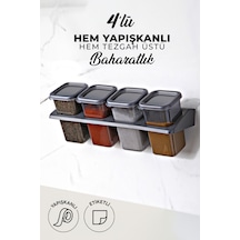 Kitchen Life 4'lü Etiketli Standlı Kendinden Yapışkanlı Kare Baharatlık Takımı - Erzak Saklama Kabı Seti Siyah