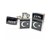 Türk Bayrağı Göktürkçe Ftnh Türk Gümüş Renk Benzinli Çakmak