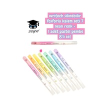 Writech Silinebilir Fosforlu Kalem Seti 7 Neon Renk + 1 Adet Pastel Pembe 8'li Set Çok Renkli