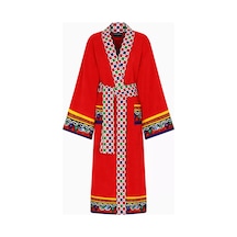 Dolce & Gabbana Casa Unisex Carretto Siciliano Bornoz, Pamuklu, Yumuşak, Şık Kimono Kesim Kırmızı Xl