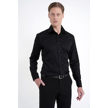 Slim Fit İtalyan Yaka %100 Pamuk Saten Düz Siyah Gömlek Gk 759 Slim Fit İtalyan Yaka %100 Pamuk Saten Düz Siyah Gömlek Gk 759