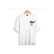 Startmore Erkek Beyaz Patlıcan Oversze Bisiklet Yaka Tshirt Beyaz
