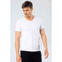 Cacharel 1332 V Yaka Kısa Kollu Erkek T-shirt - Beyaz Beyaz