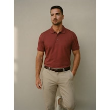 Maccali Erkek Kiremit Amblemli Basic Polo Yaka Tişört