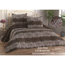 Leopar Desenli Model 3 Parça 1 Yatak Örtüsü 200x240 Cm + 2 Yastık Kılıfı 50x70 Cm Kahverengi