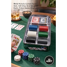 10 Adet Poker Seti Metal Kutulu Çuhalı Oyun Seti, 120 Chip Ve 2 İskambil Kartı, Poker Game Chip Set