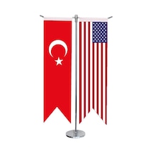 Masa Üstü Kırlangıç Amerika + Türk Bayrağı + Krom T Direk Masa Ba