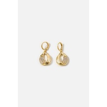 Akışkan Taşlı Küpe Seti Gold