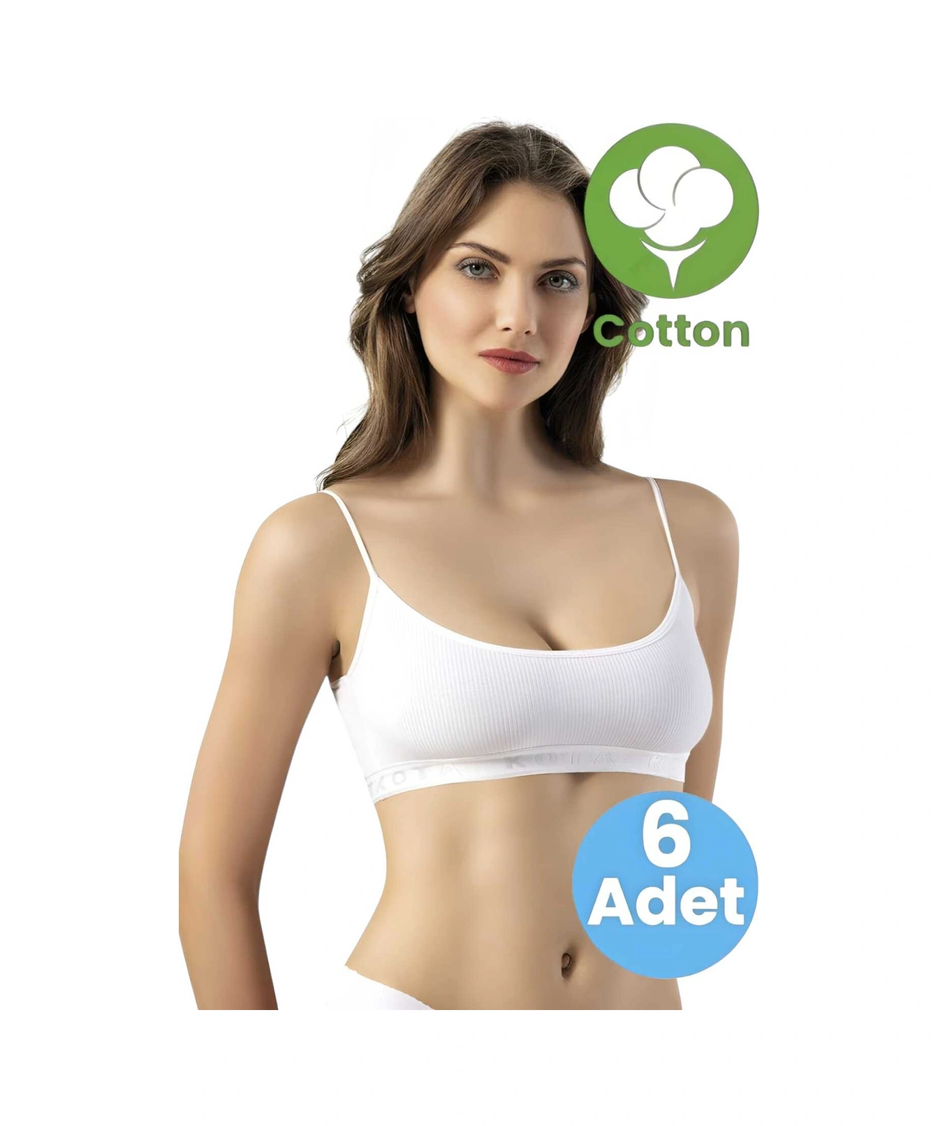 Tezzgelsin Kadın 6'lı İp Askılı Penye Kaşkorse Kumaş Pedli Crop Büstiyer Sütyen Beyaz