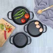 Burak Eda Asya Kapaksız Granit Döküm 3 Parça Sahan Seti 16-18-20 Cm Gri