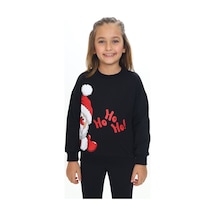 Toontoy Kız Çocuk Regular Fit Bisiklet Yaka Düşük Omuz Baskılı Sweatshirt - 2 İplik Siyah