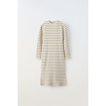 Çizgili Kız Çocuk Uzun Elbise KREM