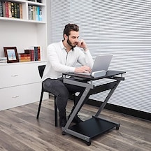 Vasagle Çalışma Masası, 2'si Frenli Toplam 4 Tekerlekli Bilgisayar Masası, Pc Masası, Pürüzsüz Klavye Çekmecesi, Kolay Montaj, Yerden Tasarruflu Z-şekilli Pc Masası, Siyah, Lcd811b Abanoz