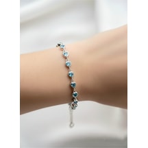 Çekirdekjewelry 925 Ayar Gümüş Kalplı Taşlı Bileklik Gri Aqua