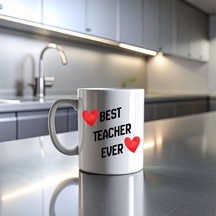 Best Teacher Ever Baskılı Kupa Model 202 Seramik Kahve Kupası Öğretmen Hediyesi Özel Tasarım Bardak Çok Renkli