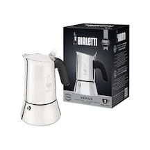 Bialetti - Venus: 2 Cups Ocak Üstü Espresso Pişirici - 85ml - Gümüş Renk - Paslanmaz Çelik Gövde - Patentli Güvenlik Valfi - Tüm Ocak Türleri İçin Uygundur İndüksiyon Hariç Enerji Sınıfı A+
