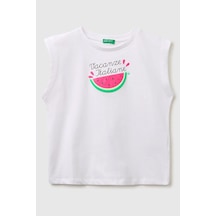 United Colors Of Benetton Kız Çocuk Kabarık Baskı Detaylı T-shirt Beyaz 6-14 Yaş-2832