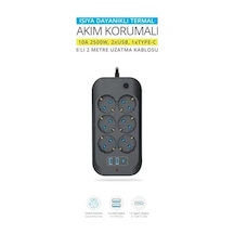 Hoala Termal Akım Korumalı, 6'lı Priz Soketi, 3x Usb Girişli Çocuk Korumalı Uzatma Kablosu 2mt Kablo 1