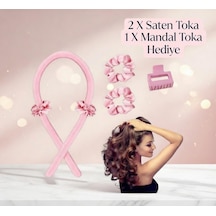 Isısız Saç Şekillendirme Seti Pudrapembe Saten Saç Sosisi %100 Saf Ipek Saten 0