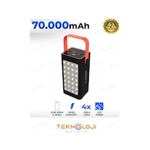 Powerbank 70.000 Mah Güçlü Led Işıklı 22.5w Hızlı Şarj Taşınabilir Batarya 4 Çıkışlı Göstergeli Siyah