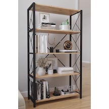 5 Raflı Geniş Kitaplık Dekoratif Metal Ayaklı Ofis Rafı 160x80